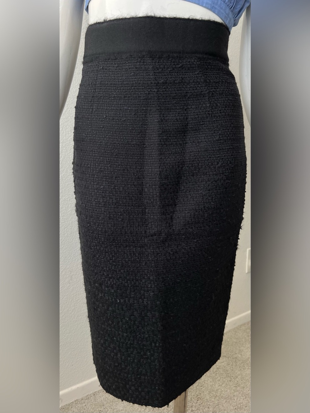 Giambattista Valli Tweed Pencil Skirt in Black Linen